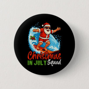 Christmas In July Squad Santa Claus Surfing Summer 6 Cm Round Badge