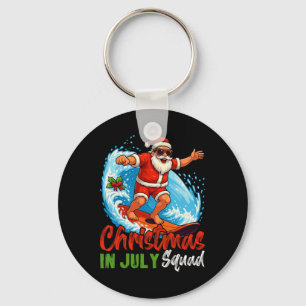 Christmas In July Squad Santa Claus Surfing Summer Key Ring