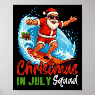Christmas In July Squad Santa Claus Surfing Summer Poster