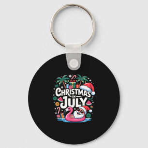 Christmas in july squad santa flamingo summer xmas key ring
