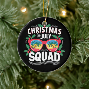 Christmas In July Squad Sunglasses Summer Beach Ceramic Ornament