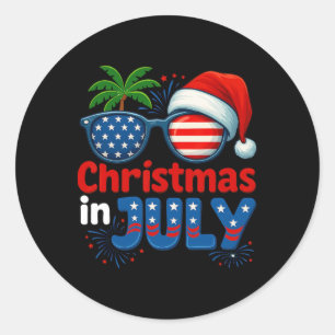 Christmas In July Summer Beach Hawaii Santa Usa Fl Classic Round Sticker