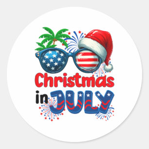 Christmas In July Summer Beach Hawaii Santa Usa Fl Classic Round Sticker