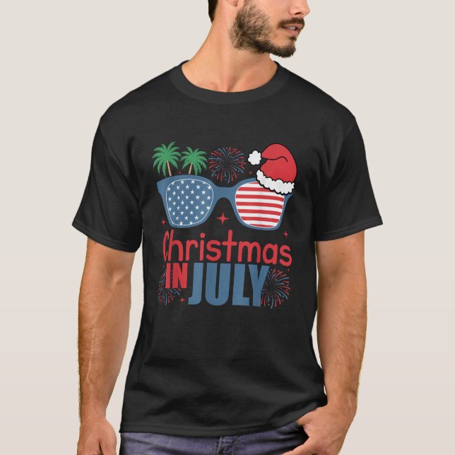 Christmas In July Summer Beach Hawaii Santa USA Fl T-Shirt (Front)
