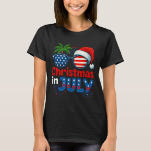 Christmas In July Summer Beach Hawaii Santa Usa Fl T-Shirt