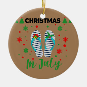Christmas in July Summer Beach Vacation Flip Ceramic Ornament