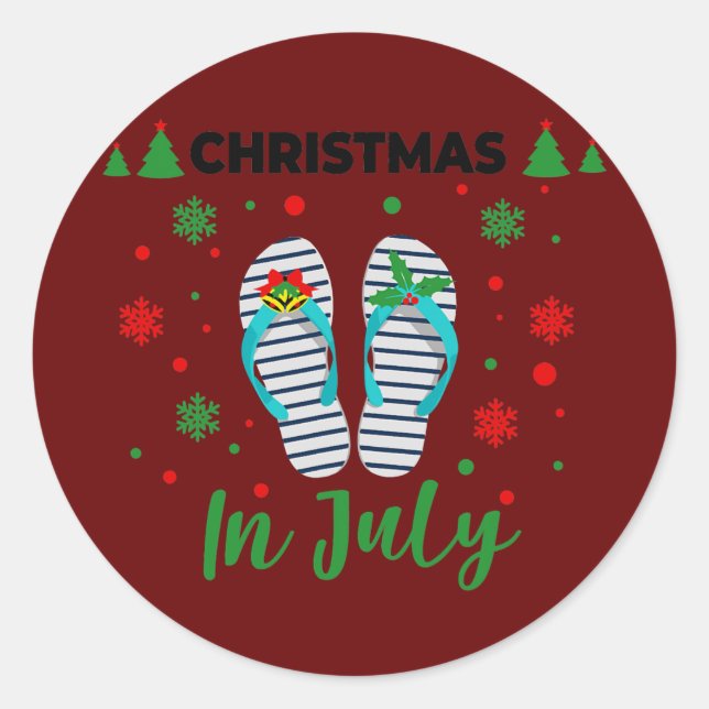 Christmas in July Summer Beach Vacation Flip Classic Round Sticker (Front)