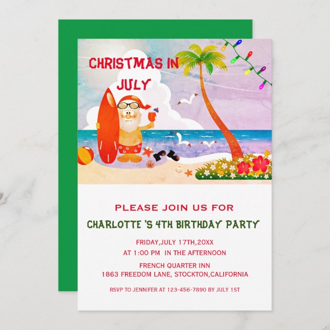 Christmas In July Summer Birthday Party Invitation (Front/Back)
