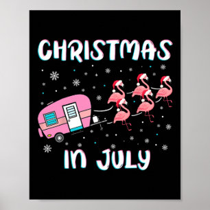 Christmas In July Summer Camping Flamingo Trailer Poster