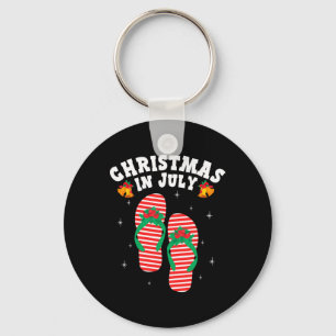 Christmas In July Summer Flip Flops Beach Vacation Key Ring