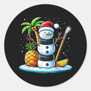 Christmas In July Summer Hockey Snowman Funny Chri Classic Round Sticker