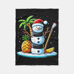Christmas In July Summer Hockey Snowman Funny Chri Fleece Blanket