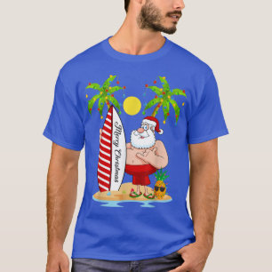 Christmas In July Summer Palm Tree Surfer Surfing T-Shirt
