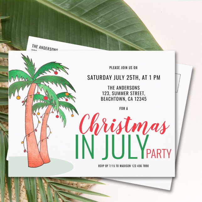 Christmas in July Summer Party Invitation Postcard (Creator Uploaded)
