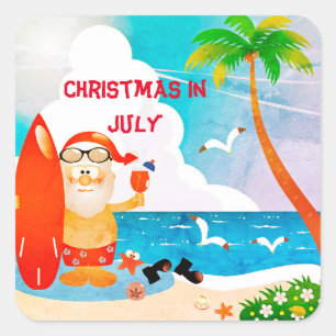  Christmas In July Summer Party Santa Claus Square Sticker