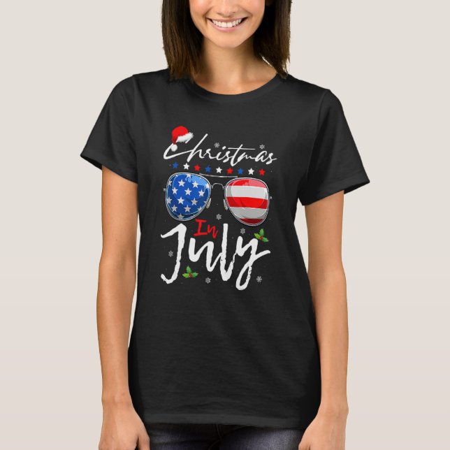 Christmas In July Summer Patriotic USA 4th Of July T-Shirt (Front)
