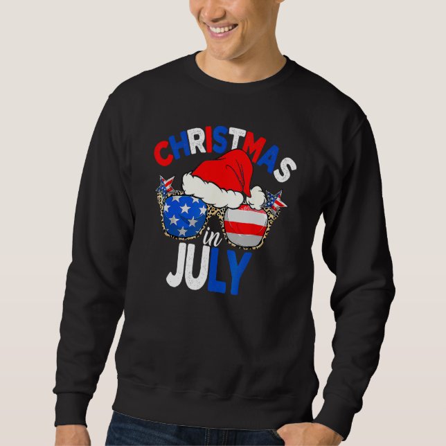Christmas In July Summer Patriotic USA Santa Hat 4 Sweatshirt (Front)