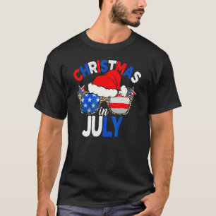 Christmas In July Summer Patriotic USA Santa Hat 4 T-Shirt