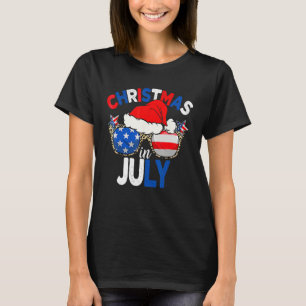 Christmas In July Summer Patriotic USA Santa Hat 4 T-Shirt