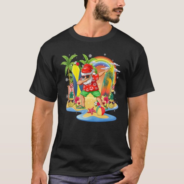 Christmas in July  Summer Santa Beach Hawaii Surf T-Shirt (Front)