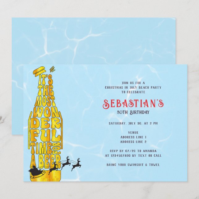 Christmas in July Summer Santa Beer & BBQ Birthday Invitation (Front/Back)