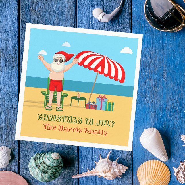 Christmas in July Summer Santa Claus Beach Party Napkin (Creator Uploaded)