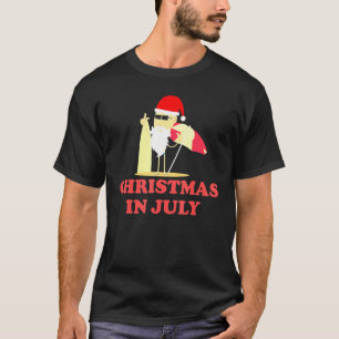 Christmas In July Summer Santa Claus Surfboard Gif T-Shirt