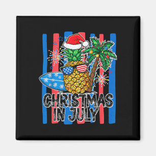 Christmas in july summer santa hat flag america magnet