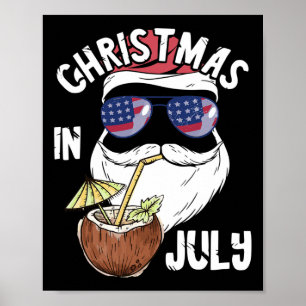 Christmas In July Summer Santa Hawaiin Coconut Dri Poster