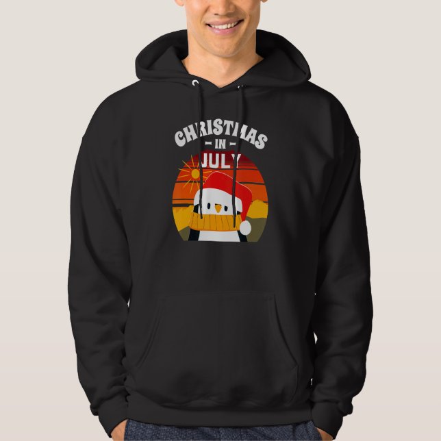 Christmas In July  Summer  Santa Penguin Hoodie (Front)