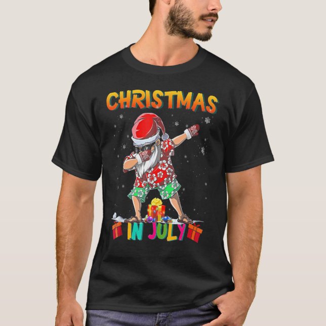 Christmas In July  Summer Santa Surfing Beach Vaca T-Shirt (Front)