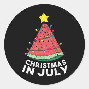 Christmas In July Summer Watermelon Xmas Tree Men Classic Round Sticker