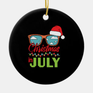 Christmas in july sun glasses with santa hat ceramic ornament