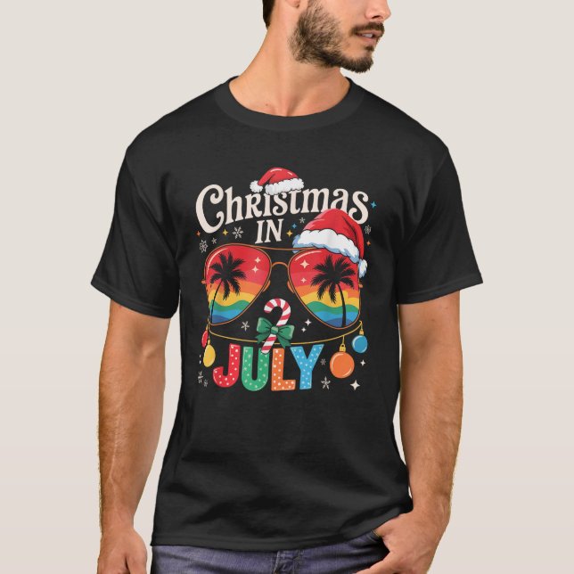 Christmas In July Sunglasses Beach Santa Hat Men W T-Shirt (Front)