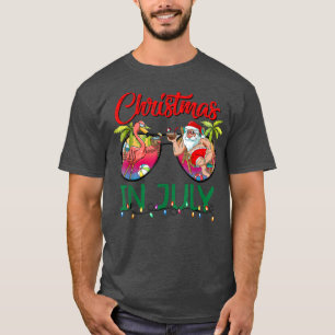 Christmas In July Sunglasses Santa Flamingo Beach T-Shirt