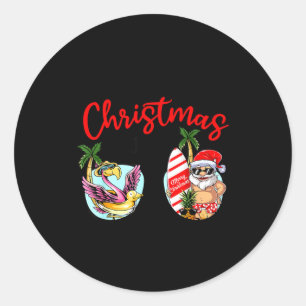 Christmas in july sunglasses santa flamingo summer classic round sticker