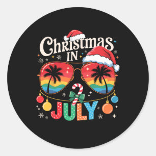 Christmas In July Sungles Beach Santa Hat Men Wome Classic Round Sticker
