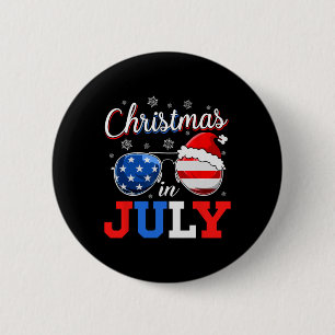 Christmas In July Sungles Santa American Flag 4th  6 Cm Round Badge