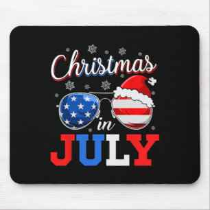 Christmas In July Sungles Santa American Flag 4th Mouse Pad
