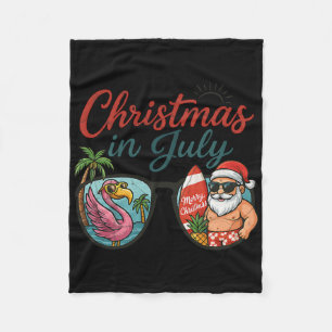 Christmas In July Sungles Santa Flamingo Summer Va Fleece Blanket