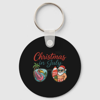 Christmas In July Sungles Santa Flamingo Summer Va Key Ring