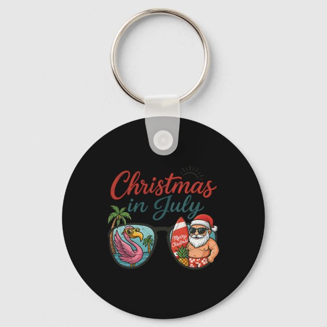 Christmas In July Sungles Santa Flamingo Summer Va Key Ring (Front)