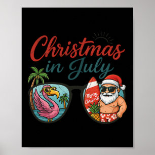 Christmas In July Sungles Santa Flamingo Summer Va Poster