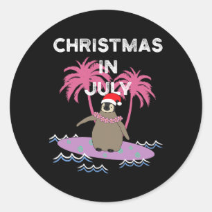 Christmas In July Surfer Penguin  Classic Round Sticker
