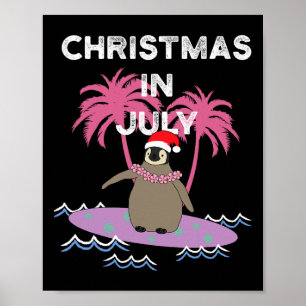 Christmas In July Surfer Penguin Poster