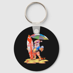 Christmas In July Surfer Santa Hawaiian Family Mat Key Ring