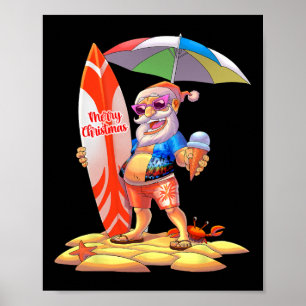 Christmas In July Surfer Santa Hawaiian Family Mat Poster