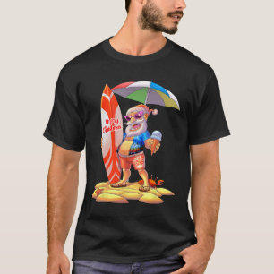 Christmas In July Surfer Santa Hawaiian Family Mat T-Shirt