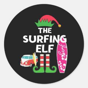 Christmas In July Surfing Elf Summer Beach Vacatio Classic Round Sticker