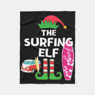 Christmas In July Surfing Elf Summer Beach Vacatio Fleece Blanket